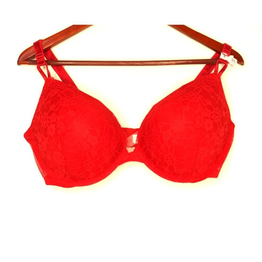 Victoria's Secret Women's Bra 40 D Red Lace Padded Push‎ Up Underwire NWT